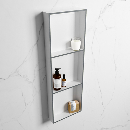 EASY Nicho de ducha 89,5x29,5cm solid surface color Plata / Talc. 3 compartimentos apto para instalación empotrada y sobreponer.