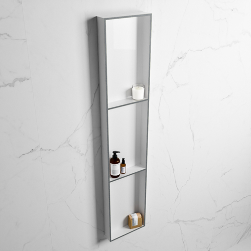 EASY Nicho de ducha 149,5x29,5cm solid surface color Plata / Talc. 3 compartimentos apto para instalación empotrada y sobreponer.