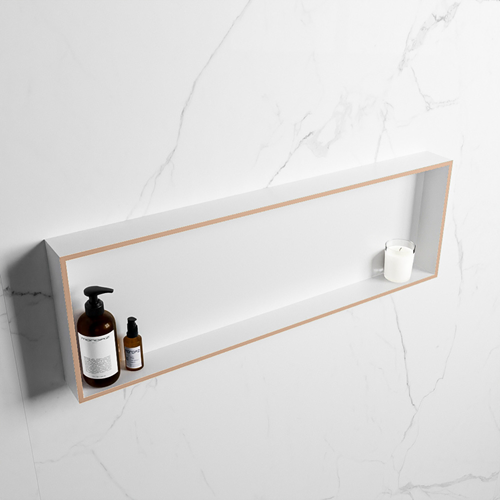 EASY Nicho de ducha 89,5x29,5cm solid surface color Rosee / Talc. 1 compartimento apto para instalación empotrada y sobreponer.
