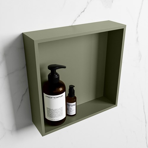 EASY Nicho de ducha 29,5x29,5cm solid surface color Army / Army. 1 compartimento apto para instalación empotrada y sobreponer.