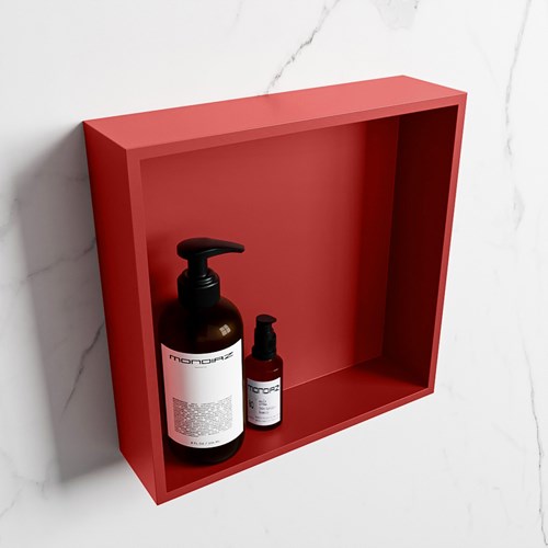 EASY Nicho de ducha 29,5x29,5cm solid surface color Fire / Fire. 1 compartimento apto para instalación empotrada y sobreponer.