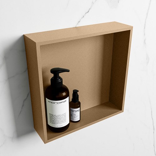 EASY Nicho de ducha 29,5x29,5cm solid surface color Oro / Oro. 1 compartimento apto para instalación empotrada y sobreponer.