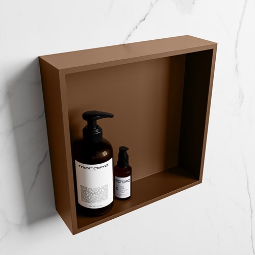 EASY Nicho de ducha 29,5x29,5cm solid surface color Rust / Rust. 1 compartimento apto para instalación empotrada y sobreponer.