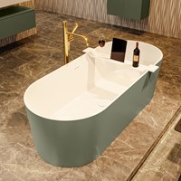 NOBLE Freistehende Badewanne solid surface 180x75cm farbe Army / Talc.