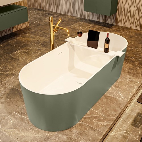 NOBLE Freistehende Badewanne solid surface 180x75cm farbe Army / Talc.