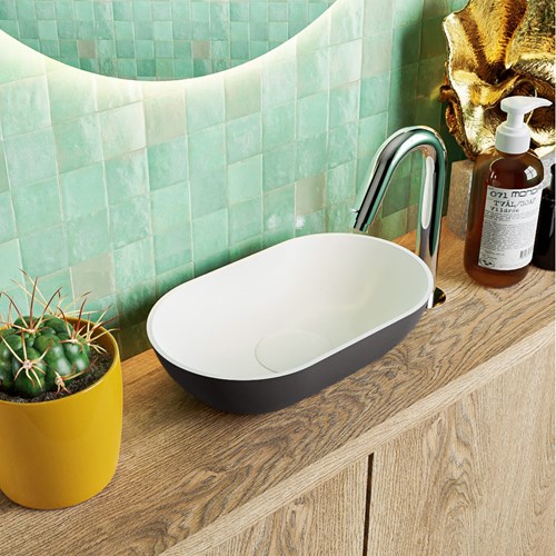 POOLE solid surface opzetkom kleur Darkgrey | Talc. Afmeting 30x18x8cm