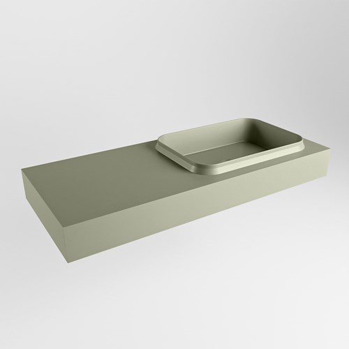 RIDGE Army freihängend Waschtisch aus solid surface (mineralwerkstoff) 111cm. Waschbeckenposition Rechts rand 12cm hoch.
