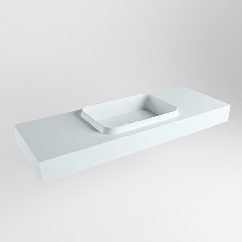 RIDGE Clay vrijhangende solid surface wastafel 131cm. Positie wasbak midden.