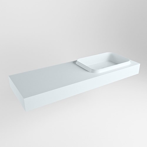 RIDGE Clay freihängend Waschtisch aus solid surface (mineralwerkstoff) 131cm. Waschbeckenposition Rechts rand 12cm hoch.