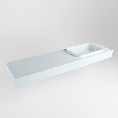 RIDGE Clay freihängend Waschtisch aus solid surface (mineralwerkstoff) 161cm. Waschbeckenposition Rechts rand 12cm hoch.