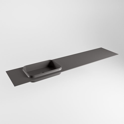 RIDGE Dark Grey solid surface inbouw / inleg wastafel 200cm. Positie wasbak links.