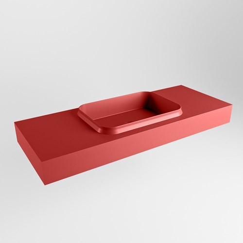 RIDGE Fire freihängend Waschtisch aus solid surface (mineralwerkstoff) 121cm. Waschbeckenposition Mittig rand 12cm hoch.