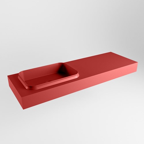 RIDGE Fire freihängend Waschtisch aus solid surface (mineralwerkstoff) 140cm. Waschbeckenposition Links rand 12cm hoch.