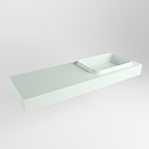 RIDGE Greey vrijhangende solid surface wastafel 131cm. Positie wasbak rechts.