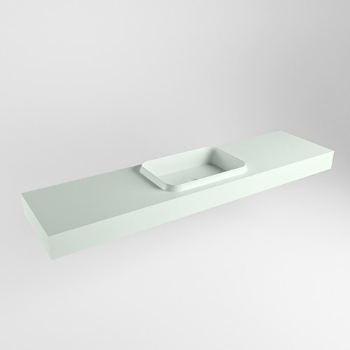 RIDGE Greey freihängend Waschtisch aus solid surface (mineralwerkstoff) 181cm. Waschbeckenposition Mittig rand 12cm hoch.