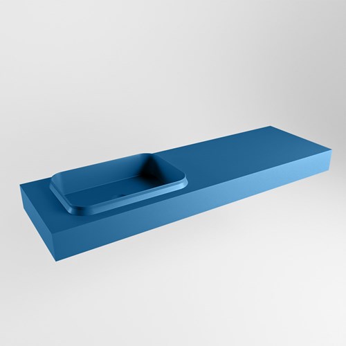 RIDGE Jeans freihängend Waschtisch aus solid surface (mineralwerkstoff) 150cm. Waschbeckenposition Links rand 12cm hoch.