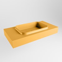 RIDGE Ocher freihängend Waschtisch aus solid surface (mineralwerkstoff) 90cm. Waschbeckenposition Mittig rand 12cm hoch.