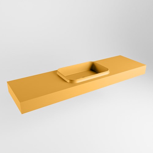 RIDGE Ocher vrijhangende solid surface wastafel 160cm. Positie wasbak midden.