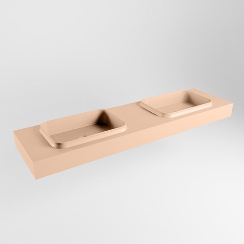 RIDGE Rosee freihängend Waschtisch aus solid surface (mineralwerkstoff) 181cm. Waschbeckenposition Doppelt rand 12cm hoch.