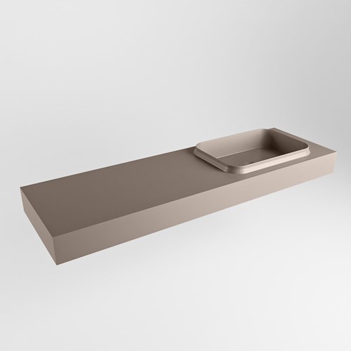 RIDGE Smoke freihängend Waschtisch aus solid surface (mineralwerkstoff) 150cm. Waschbeckenposition Rechts rand 12cm hoch.
