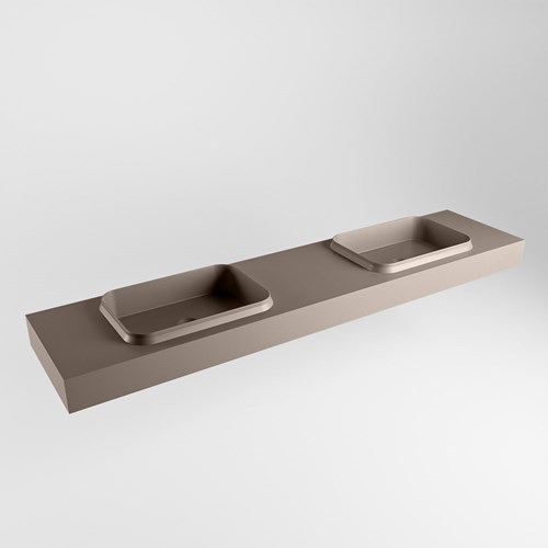RIDGE Smoke vrijhangende solid surface wastafel 200cm. Positie wasbak dubbel.