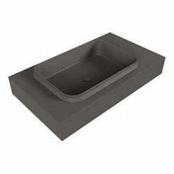 RIDGE Dark Grey vrijhangende solid surface wastafel 80cm. Positie wasbak links.