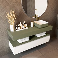 TOP 46 Army solid surface sospeso mensola 130cm. Spessore 12cm. Adatto per lavabo da appoggio.-2