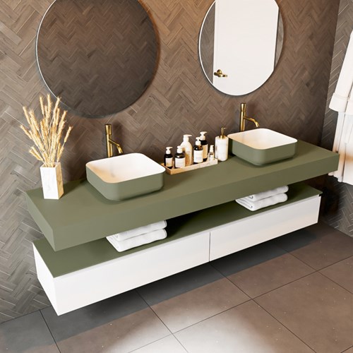 TOP 51 Army solid surface étagère suspendu 201cm. Épaisseur 12cm. Convient pour une vasque à poser.-2