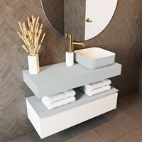 TOP 30 Clay vrijhangende solid surface module / planchet 101cm. Rand 12cm hoog. Blad geschikt voor waskom.-2