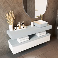 TOP 30 Clay vrijhangende solid surface module / planchet 140cm. Rand 12cm hoog. Blad geschikt voor waskom.-2