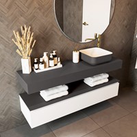 TOP 30 Dark Grey solid surface sospeso mensola 141cm. Spessore 12cm. Adatto per lavabo da appoggio.-2