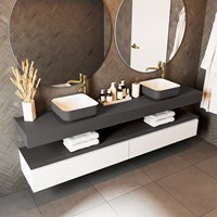 TOP 41 Dark Grey wall-hung solid surface module / shelf 210cm. Thickness 12cm. Suitable for countertop basin.-2