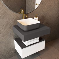 TOP 51 Dark Grey solid surface étagère suspendu 60cm. Épaisseur 12cm. Convient pour une vasque à poser.-2