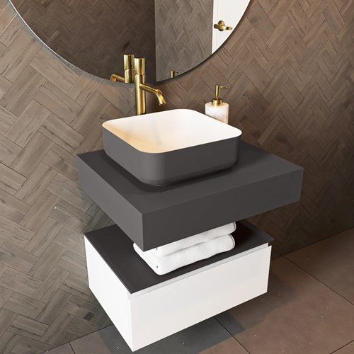 TOP 51 Dark Grey wall-hung solid surface module / shelf 61cm. Thickness 12cm. Suitable for countertop basin.-2