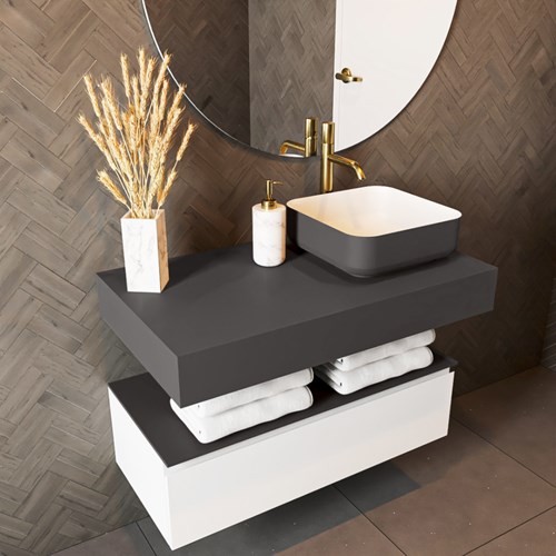 TOP 51 Dark Grey wall-hung solid surface module / shelf 91cm. Thickness 12cm. Suitable for countertop basin.-2