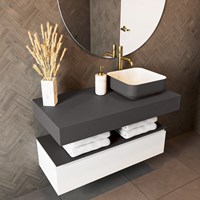 TOP 51 Dark Grey wall-hung solid surface module / shelf 100cm. Thickness 12cm. Suitable for countertop basin.-2