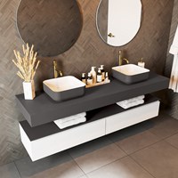 TOP 51 Dark Grey solid surface sospeso mensola 180cm. Spessore 12cm. Adatto per lavabo da appoggio.-2