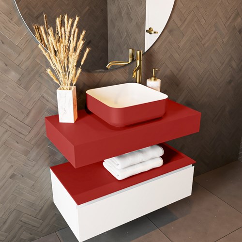 TOP 30 Fire solid surface tagre suspendu 80cm. paisseur 12cm. Convient pour une vasque  poser.-2