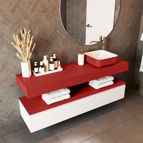 TOP 41 Fire solid surface sospeso mensola 150cm. Spessore 12cm. Adatto per lavabo da appoggio.-2