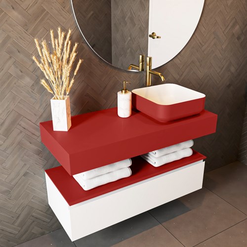 TOP 46 Fire wall-hung solid surface module / shelf 100cm. Thickness 12cm. Suitable for countertop basin.-2