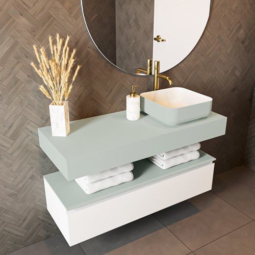 TOP 46 Greey wall-hung solid surface module / shelf 110cm. Thickness 12cm. Suitable for countertop basin.-2
