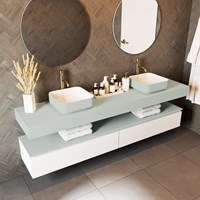 TOP 46 Greey wall-hung solid surface module / shelf 201cm. Thickness 12cm. Suitable for countertop basin.-2