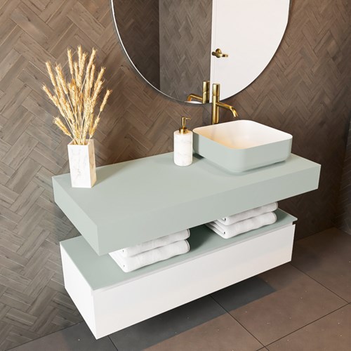 TOP 51 Greey wall-hung solid surface module / shelf 111cm. Thickness 12cm. Suitable for countertop basin.-2