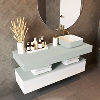 TOP 51 Greey solid surface étagère suspendu 130cm. Épaisseur 12cm. Convient pour une vasque à poser.-2