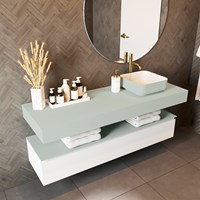 TOP 51 Greey vrijhangende solid surface module / planchet 151cm. Rand 12cm hoog. Blad geschikt voor waskom.-2