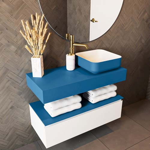 TOP 30 Jeans wall-hung solid surface module / shelf 90cm. Thickness 12cm. Suitable for countertop basin.-2