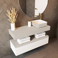 TOP 23 Linen wall-hung solid surface module / shelf 111cm. Thickness 12cm. Suitable for countertop basin.-2
