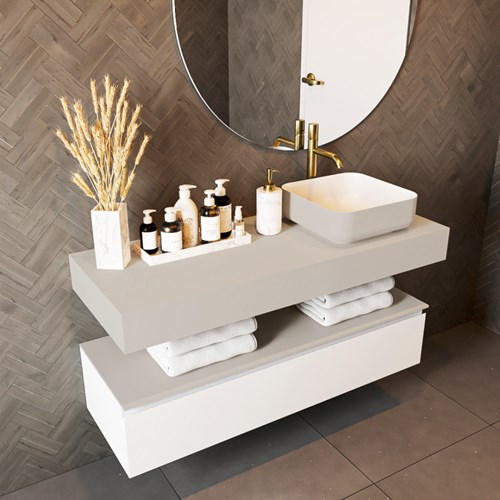 TOP 46 Linen wall-hung solid surface module / shelf 120cm. Thickness 12cm. Suitable for countertop basin.-2