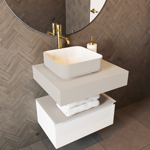 TOP 51 Linen wall-hung solid surface module / shelf 60cm. Thickness 12cm. Suitable for countertop basin.-2