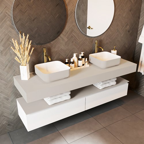 TOP 51 Linen solid surface étagère suspendu 170cm. Épaisseur 12cm. Convient pour une vasque à poser.-2